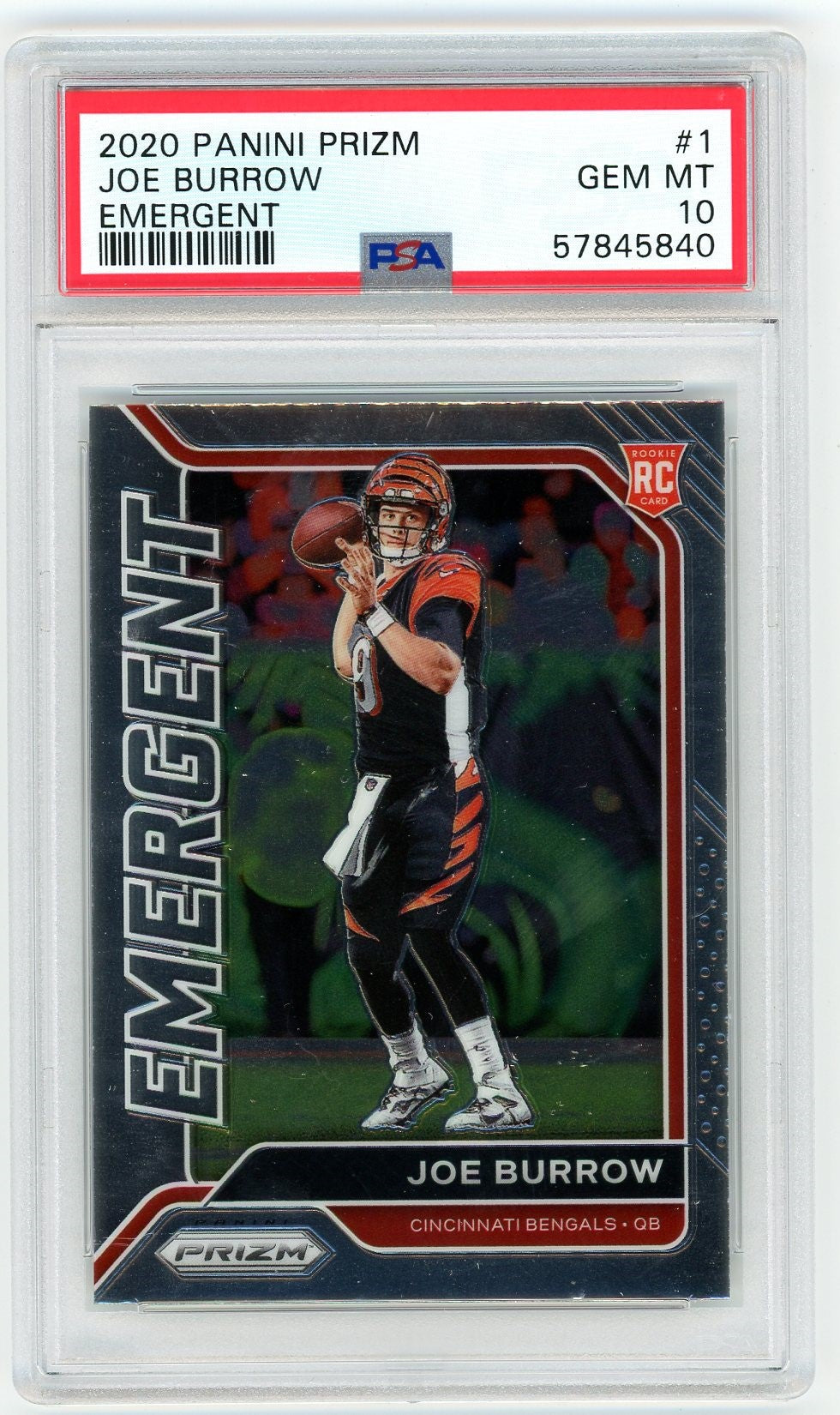 Graded 2020 Panini Prizm Joe Burrow #1 Emergent Rookie RC Football Card PSA 10 Gem Mint