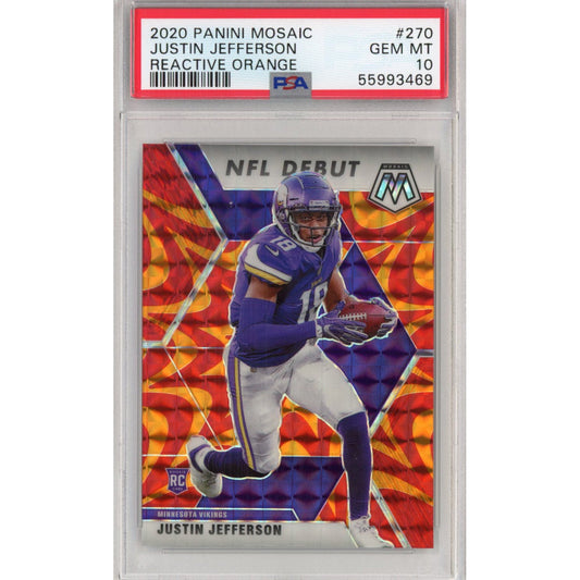 Graded 2020 Panini Mosaic Justin Jefferson #270 Reactive Orange Rookie RC Football Card PSA 10 Gem Mint