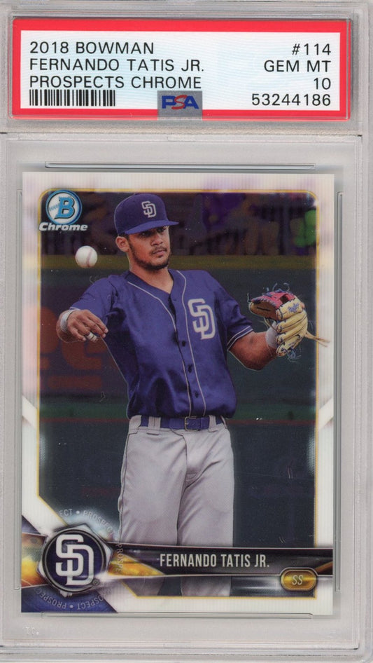 Graded 2018 Topps Bowman Fernando Tatis Jr. #114 Prospects Chrome Rookie RC Baseball Card PSA 10 Gem Mint