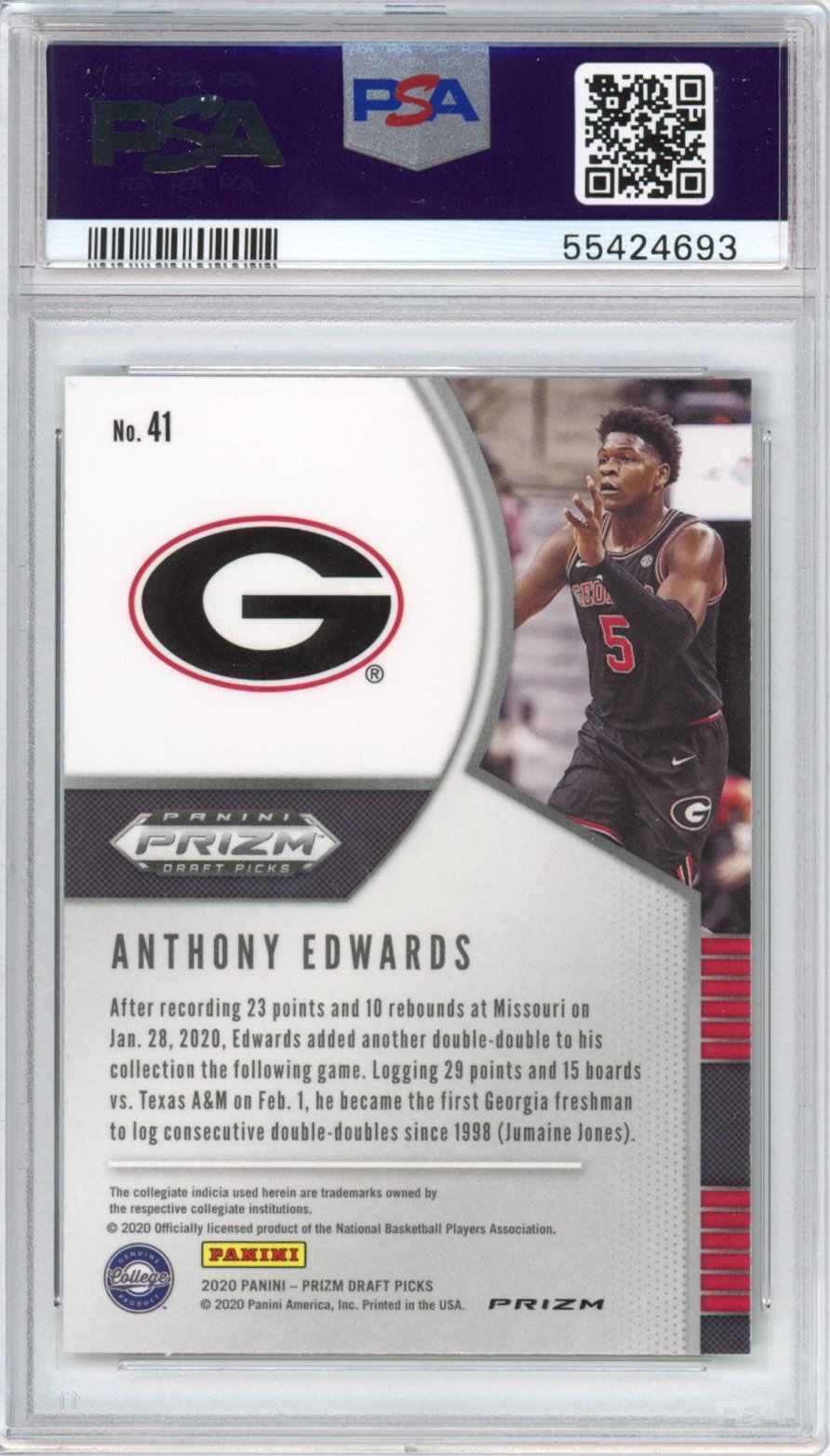 Graded 2020-21 Panini Prizm DP Draft Picks Anthony Edwards #41 Green Prizm Rookie RC Basketball Card PSA 10 Gem Mint