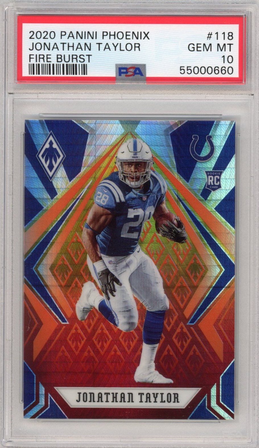 Graded 2020 Panini Phoenix Jonathan Taylor #118 Fire Burst Rookie RC Football Card PSA 10 Gem Mint