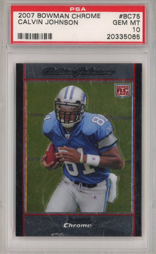 Graded 2007 Bowman Chrome Calvin Johnson #BC75 Rookie RC Football Card PSA 10 Gem Mint