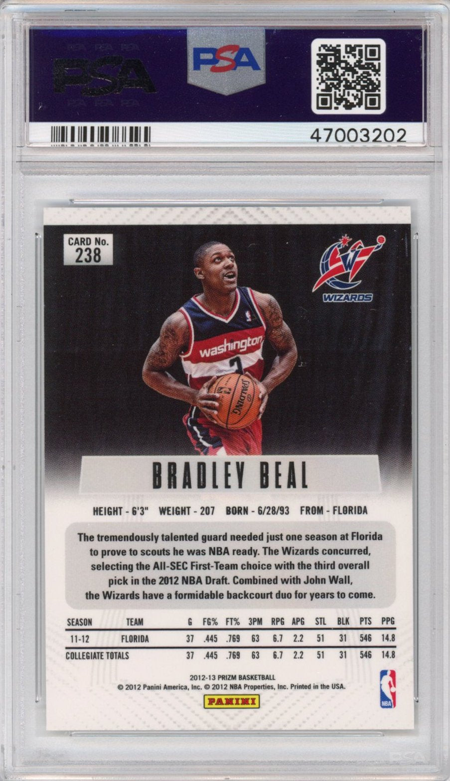 Graded 2012-13 Panini Prizm Bradley Beal #238 Rookie RC Basketball Card PSA 10 Gem Mint