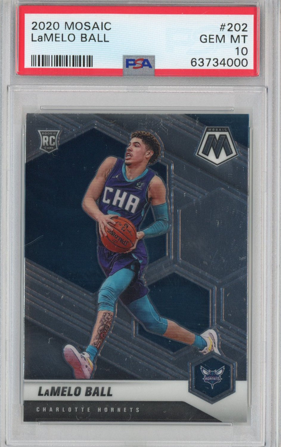 Graded 2020-21 Panini Mosaic LaMelo Ball #202 Rookie RC Basketball Card PSA 10 Gem Mint