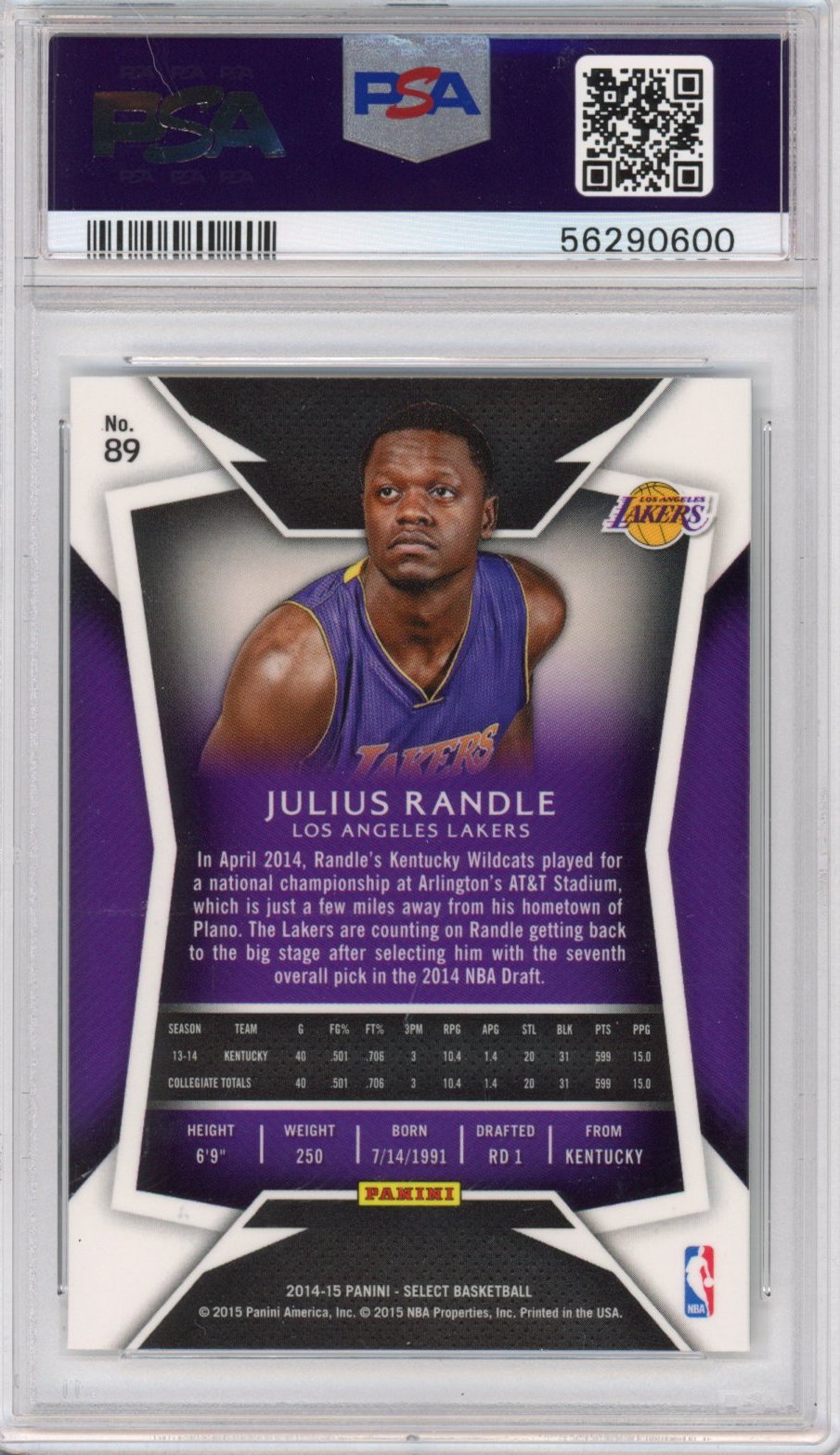 Graded 2014-15 Panini Select Julius Randle #89 Rookie RC Basketball Card PSA 10 Gem Mint