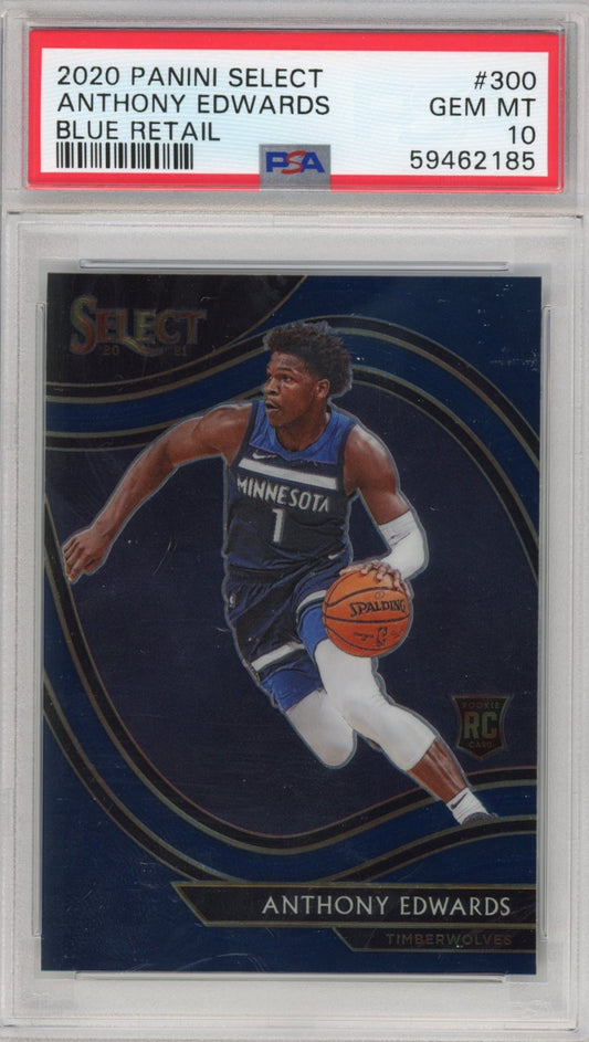 Graded 2020-21 Panini Select Anthony Edwards #300 Blue Retail Rookie RC Basketball Card PSA 10 Gem Mint
