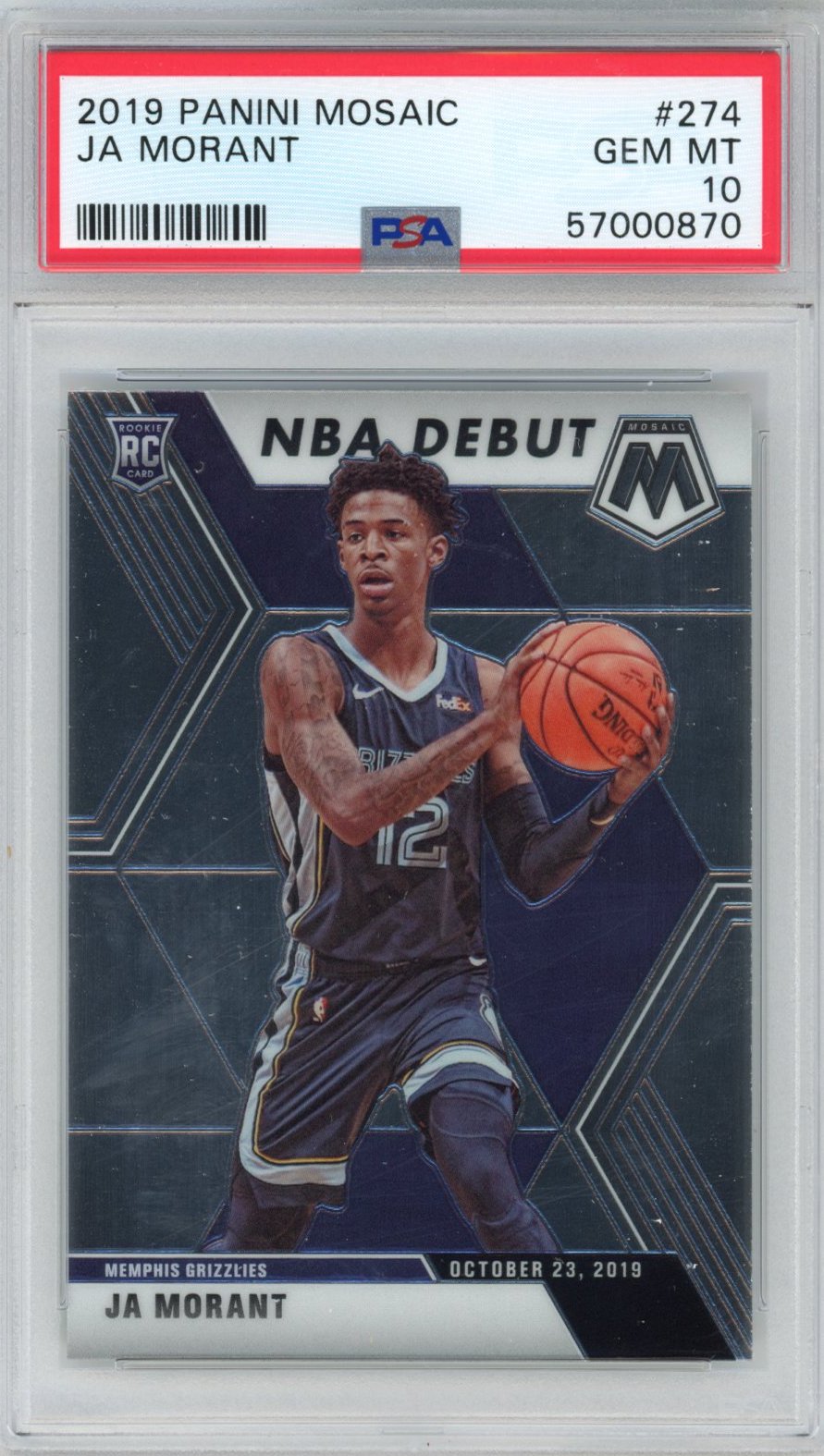 Graded 2019-20 Panini Mosaic Ja Morant #274 Rookie RC Basketball Card PSA 10 Gem Mint