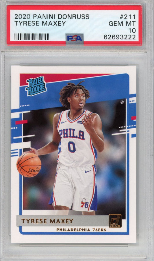 Graded 2020-21 Panini Donruss Tyrese Maxey #211 Rated Rookie RC Basketball Card PSA 10 Gem Mint