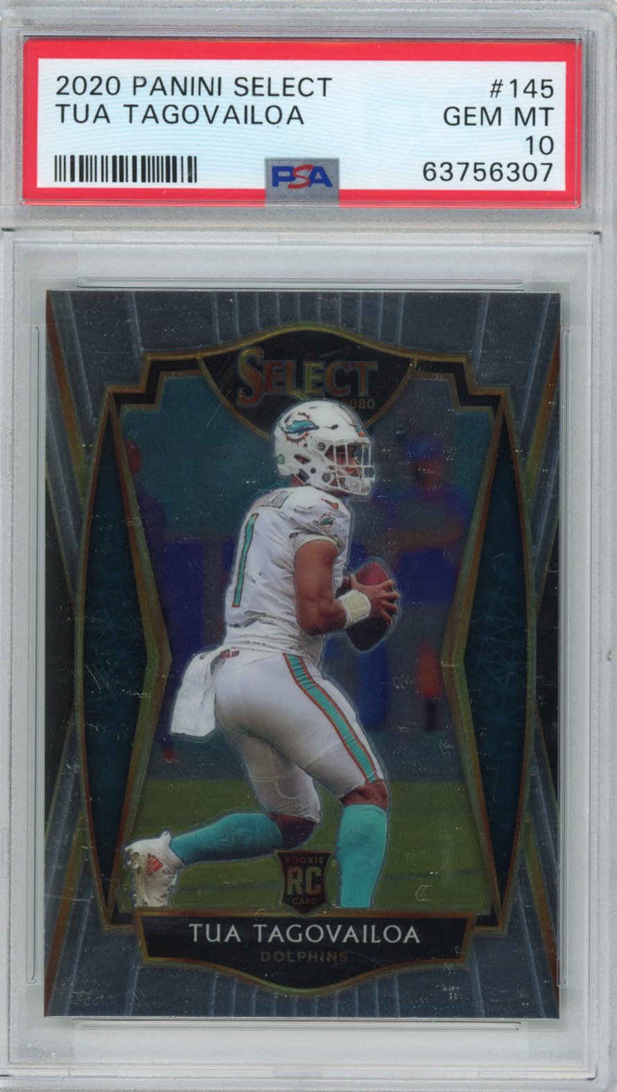 Graded 2020 Panini Select Tua Tagovailoa #145 Premier Level Rookie RC Football Card PSA 10 Gem Mint