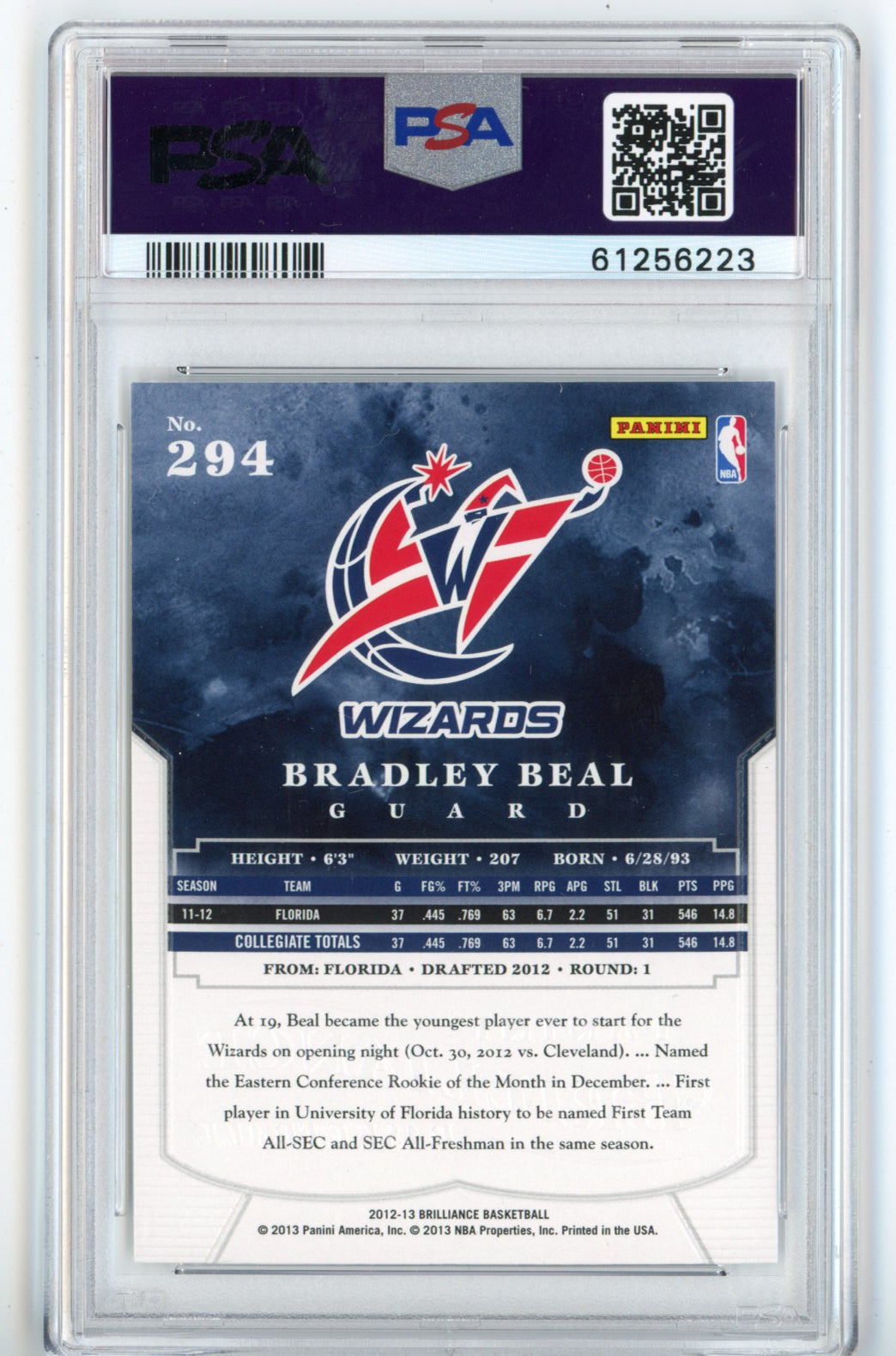 Graded 2012-13 Panini Brilliance Bradley Beal #294 Rookie RC Basketball Card PSA 10 Gem Mint