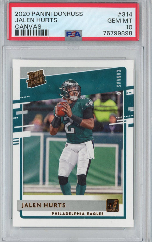 Graded 2020 Panini Donruss Jalen Hurts #314 Canvas Rookie RC Football Card PSA 10 Gem Mint