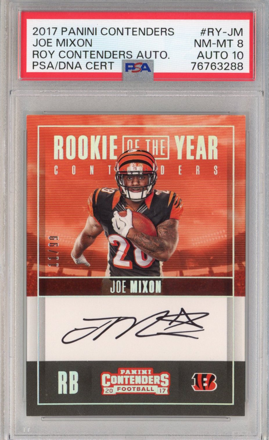 Graded 2017 Panini Contenders Joe Mixon #RY-JM ROY Rookie RC Football Card PSA 8 Auto 10