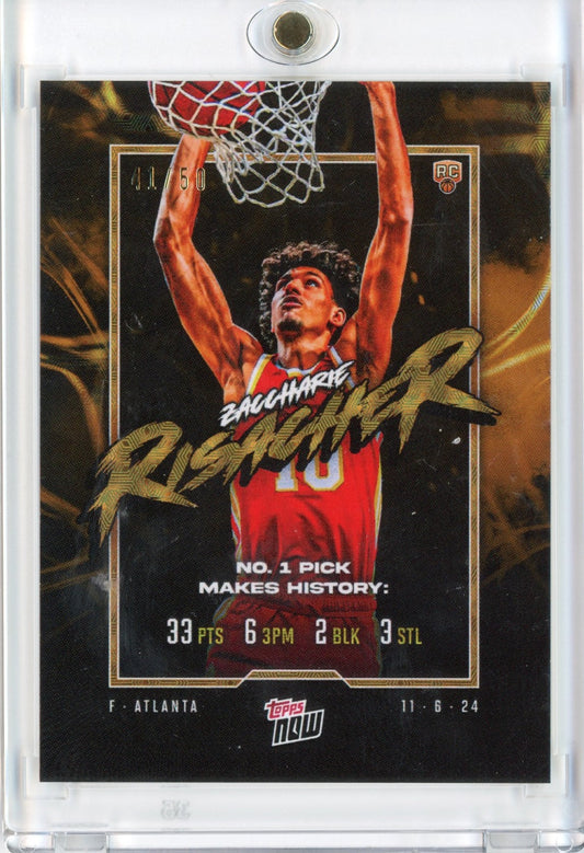 2024 Topps Now Zaccharie Risacher #5 Gold #/50 Rookie RC Basketball Card