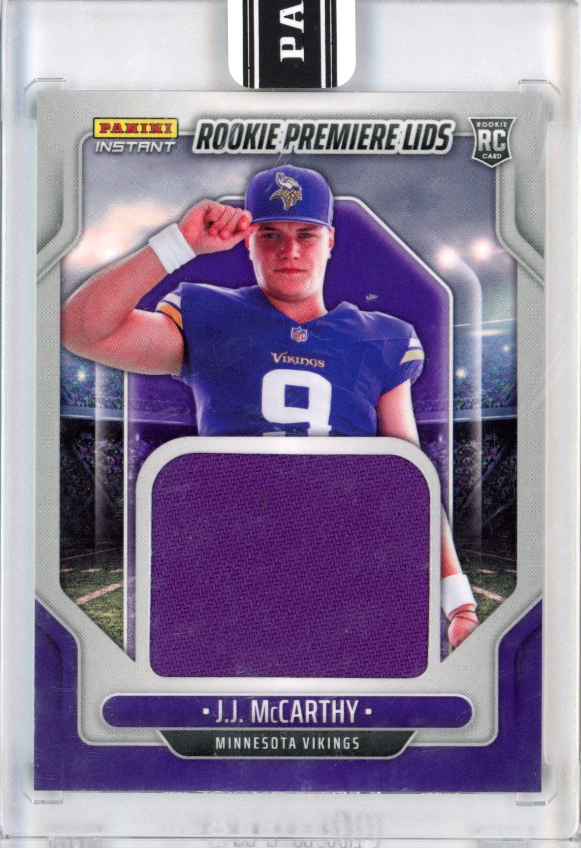 2024 Panini Instant JJ McCarthy #RPL-18 Rookie Premiere Lids #/10 Rookie RC Football Card