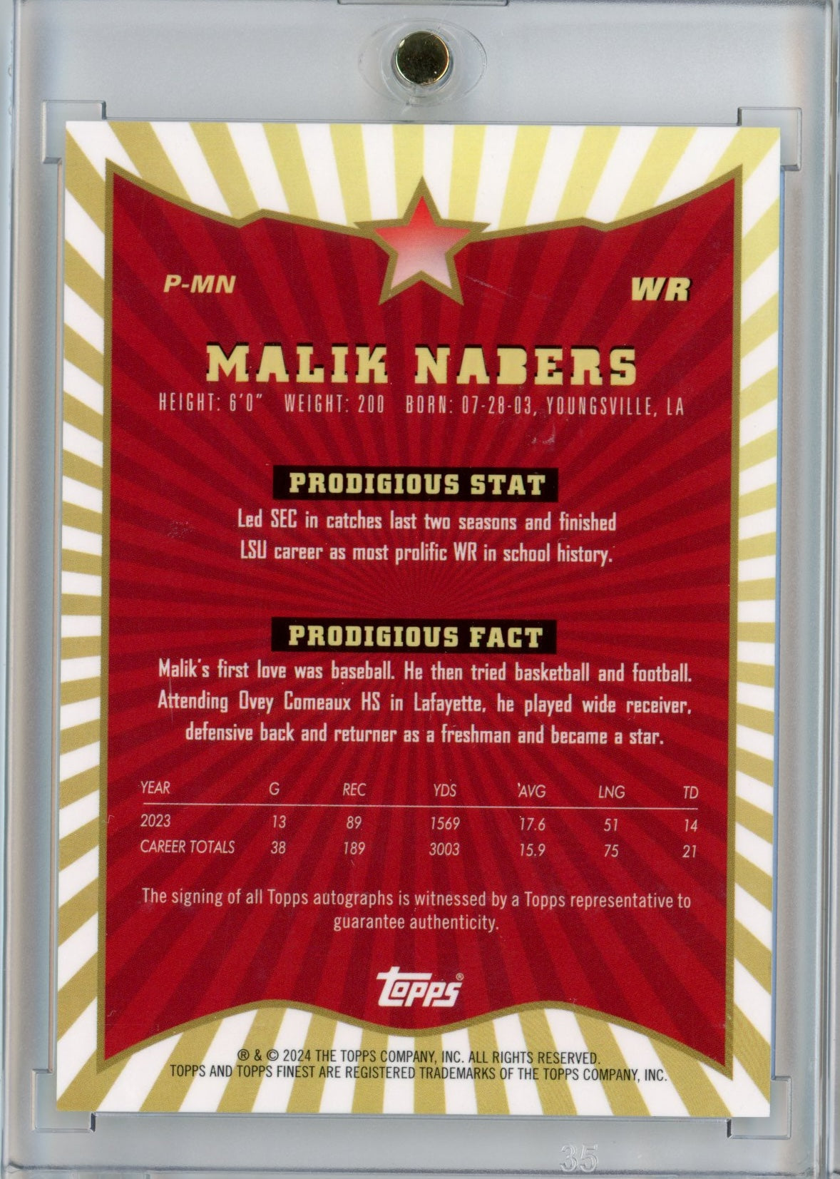 2024 Topps Finest Malik Nabers #PMN Prodigies Autograph Rookie RC Football Card