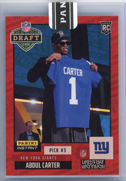 2025 Panini Instant NFL Abdul Carter #DN3 Draft Night Red /10 New York Giants Rookie RC Football Card
