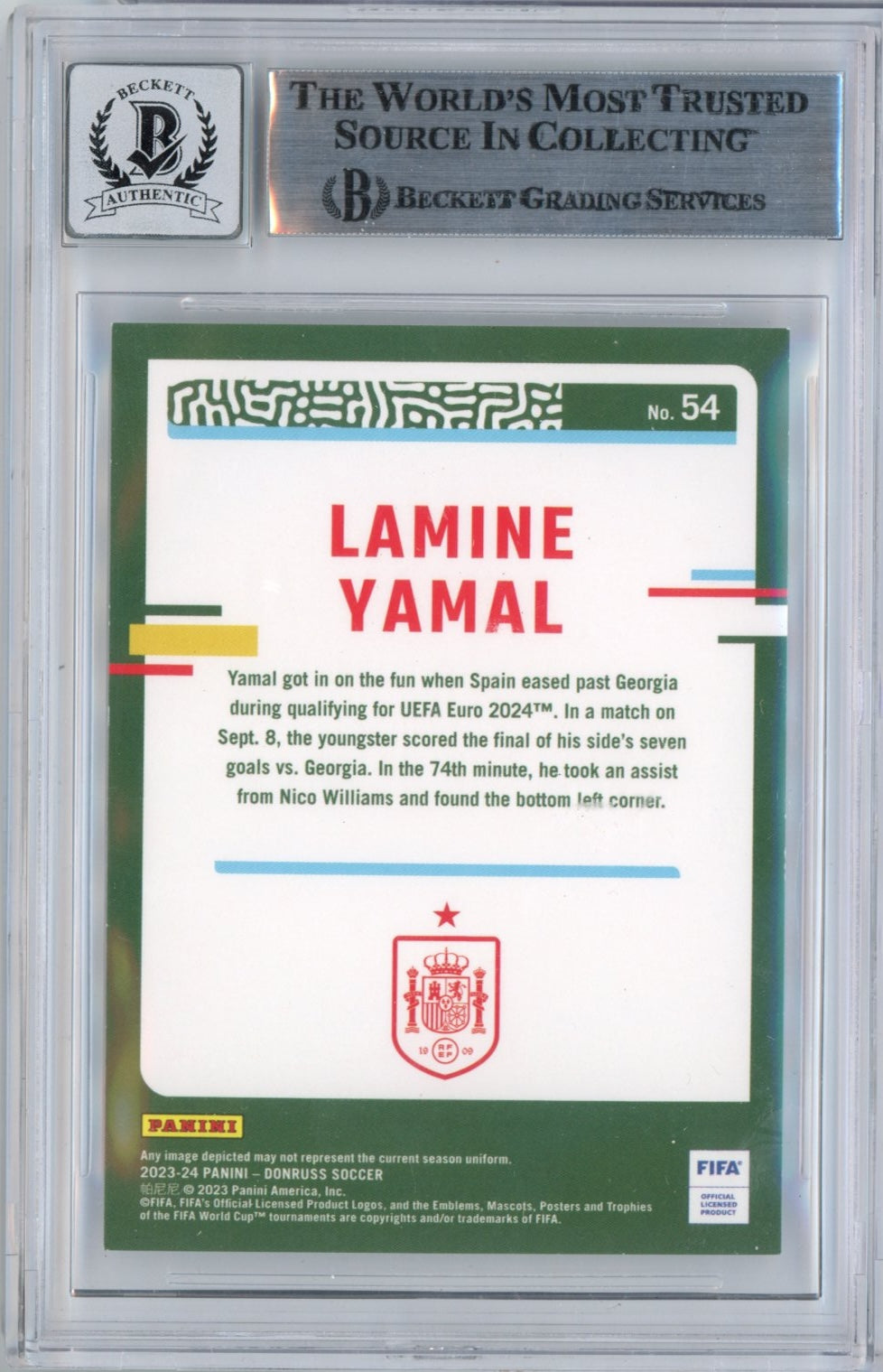 Graded 2023 Panini Donruss Lamine Yamal #54 Signed Rookie RC Soccer Card Beckett BAS BGS Auto 10