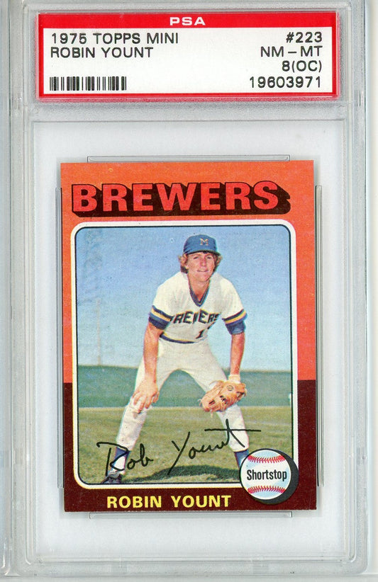 Graded 1975 Topps Mini Robin Yount #223 Rookie RC Baseball Card PSA 8 NM-MT