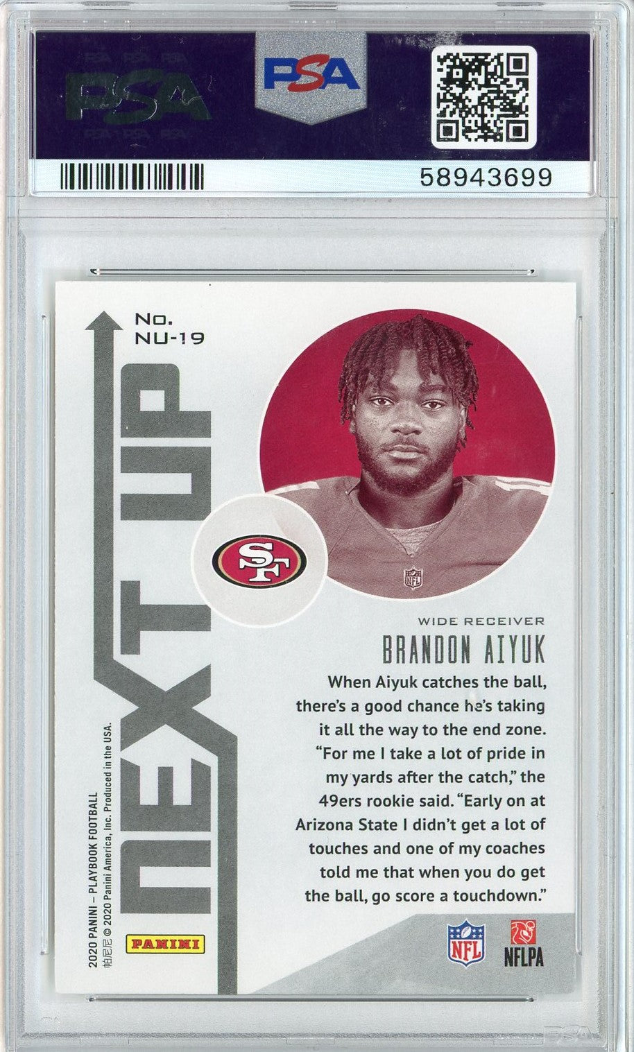 Graded 2020 Panini Playbook Brandon Aiyuk #19 Next Up Rookie RC Football Card PSA 10 Gem Mint