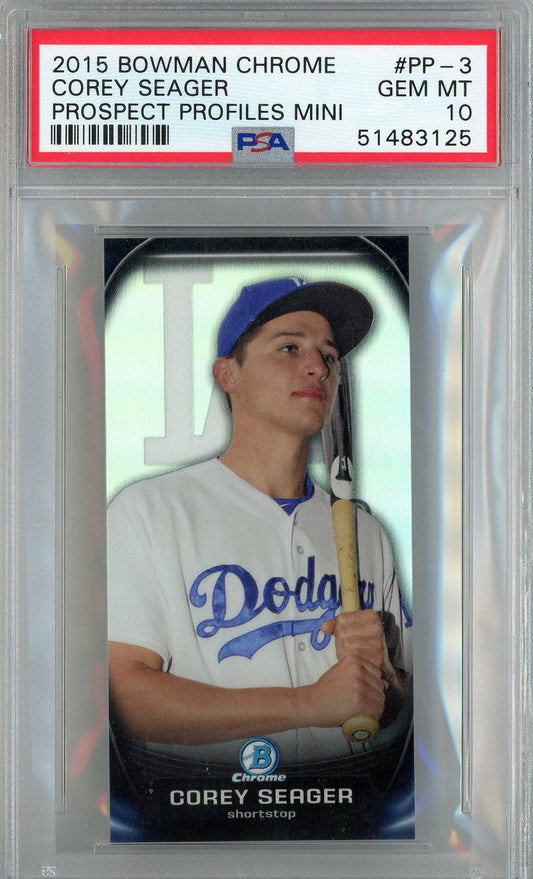 Graded 2015 Topps Bowman Chrome Corey Seager #PP3 Prospects Mini Profile Rookie RC Baseball Card PSA 10 Gem Mint