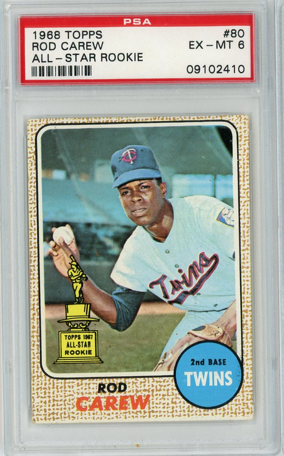 Graded 1968 Topps Rod Carew #80 2nd Year Rookie Cup Baseball Card PSA 6 EX-MT