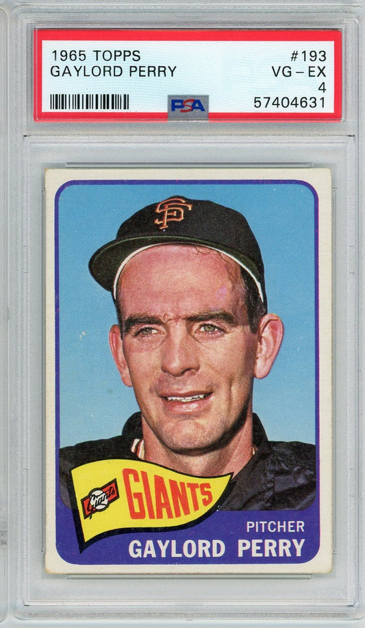 Graded 1965 Topps Gaylord Perry #193 Baseball Card PSA 4 VG-EX