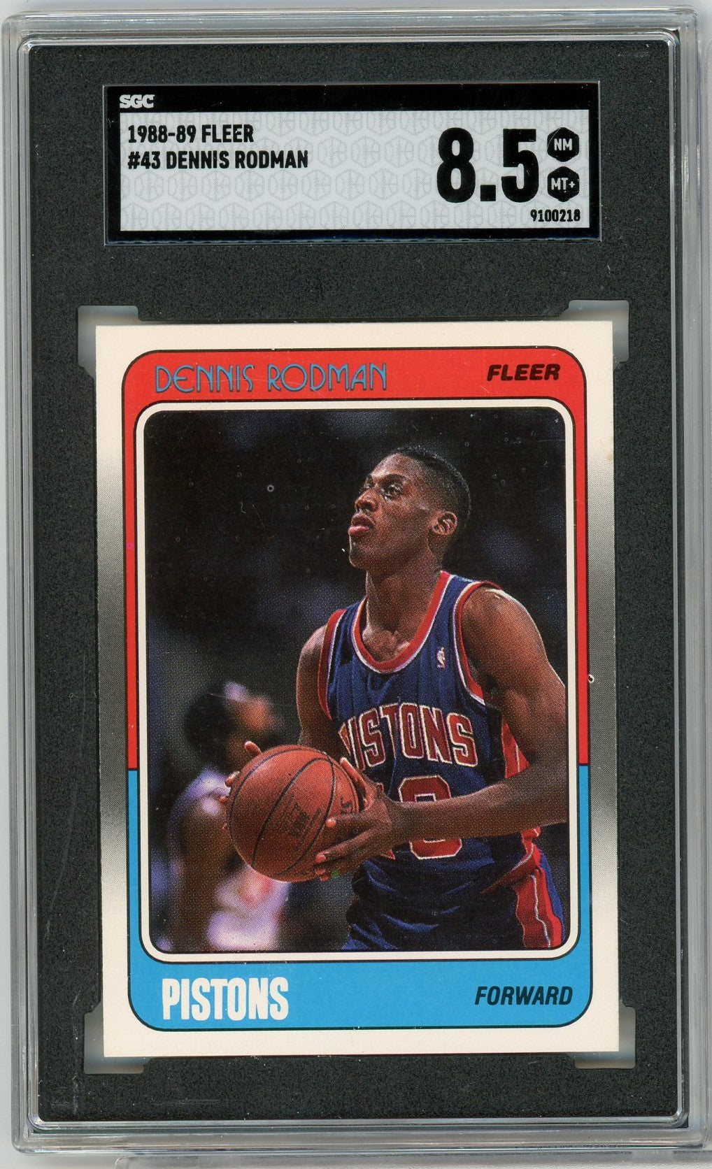 Graded 1988 Fleer Dennis Rodman #43333 Rookie RC Basketball Card SGC 8.5 NM-MT+