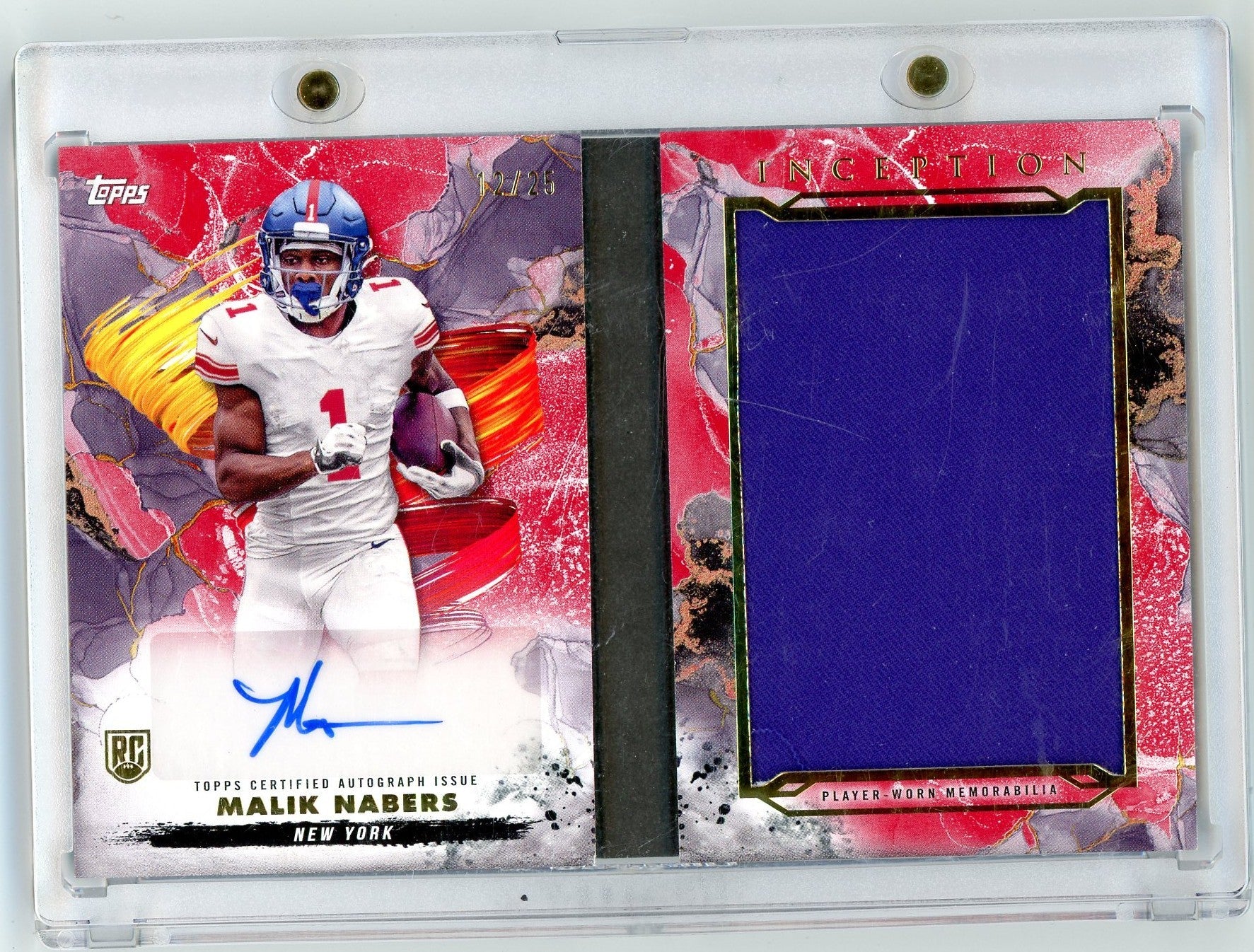 2024 Topps Inception Malik Nabers #ARBCMN Auto Book Relic Red /25 Rookie RC Football Card - Golden Apple Comics