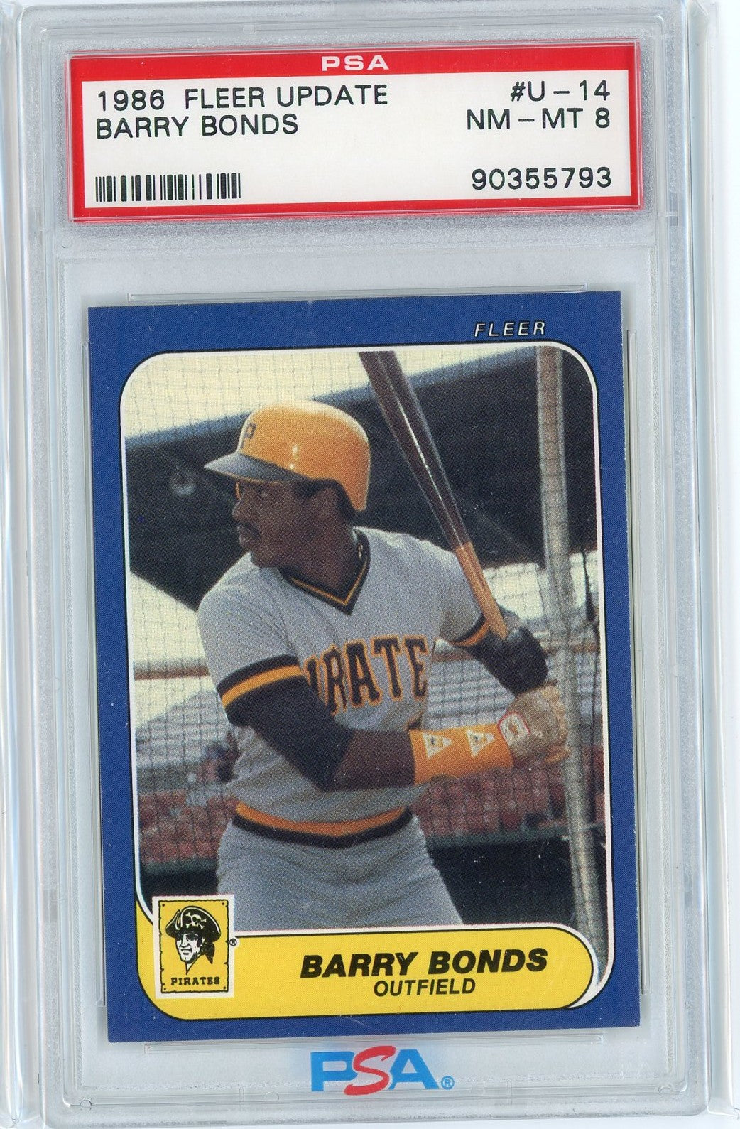 Graded 1986 Fleer Update Barry Bonds #U144444 Rookie RC Baseball Card PSA 8 NM-MT