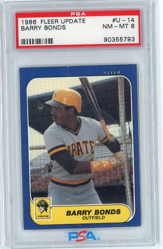 Graded 1986 Fleer Update Barry Bonds #U144444 Rookie RC Baseball Card PSA 8 NM-MT