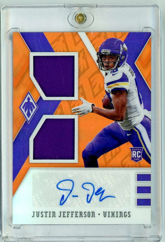 2020 Panini Phoenix Rookie Dual Jersey Auto Orange Justin Jefferson #RDA-JJ /50 Rookie Patch Autograph RPA Rookie RC Football Card