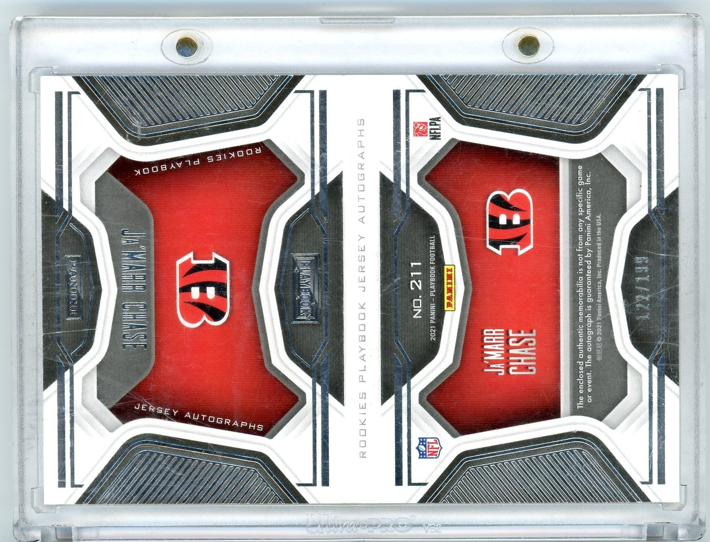 2021 Panini Playbook Rookie Playbook Jersey Autographs Ja'Marr Chase #211 /199 Booklet Auto Rookie RC Football Card