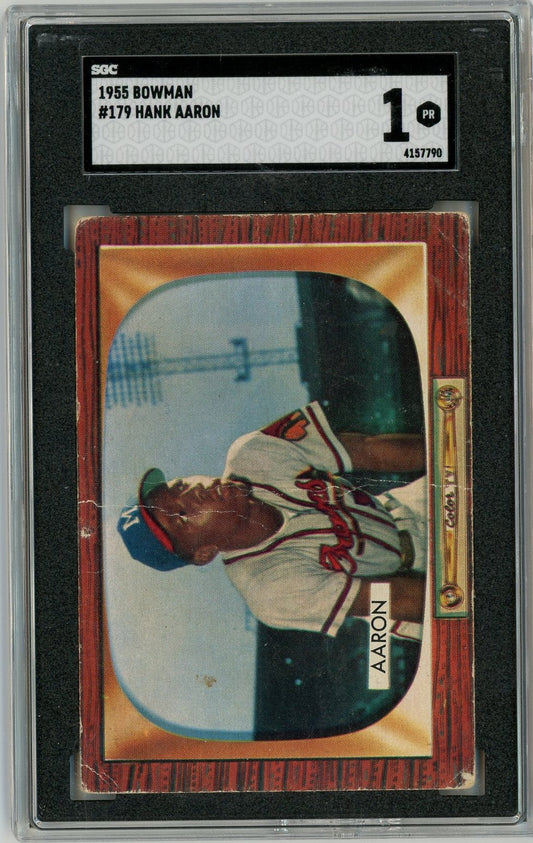 Graded 1955 Bowman Hank Aaron #179 2nd Year First Bowman Baseball Card SGC 1