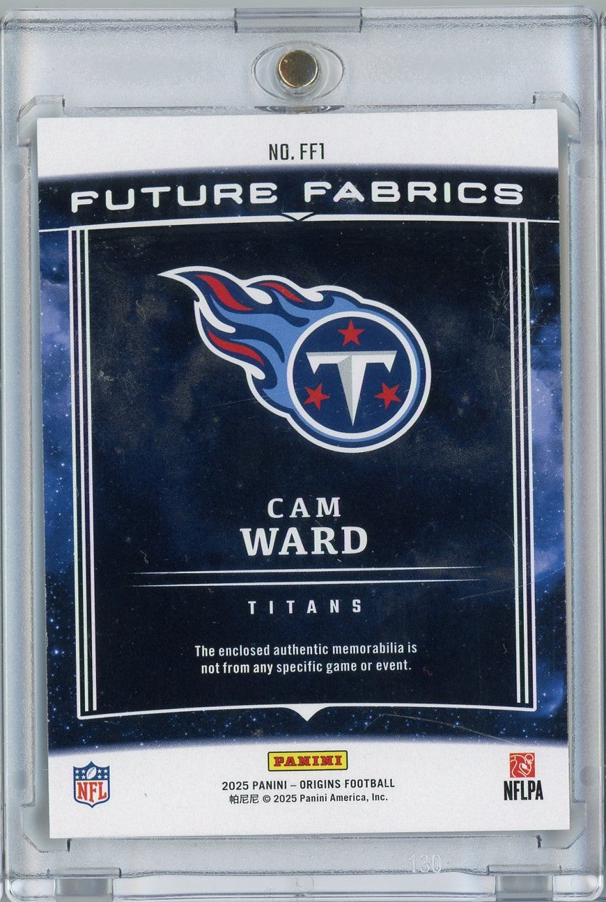 2025 Panini Origins Future Fabrics Cam Ward #FF1 /199 Relic Rookie RC Football Card