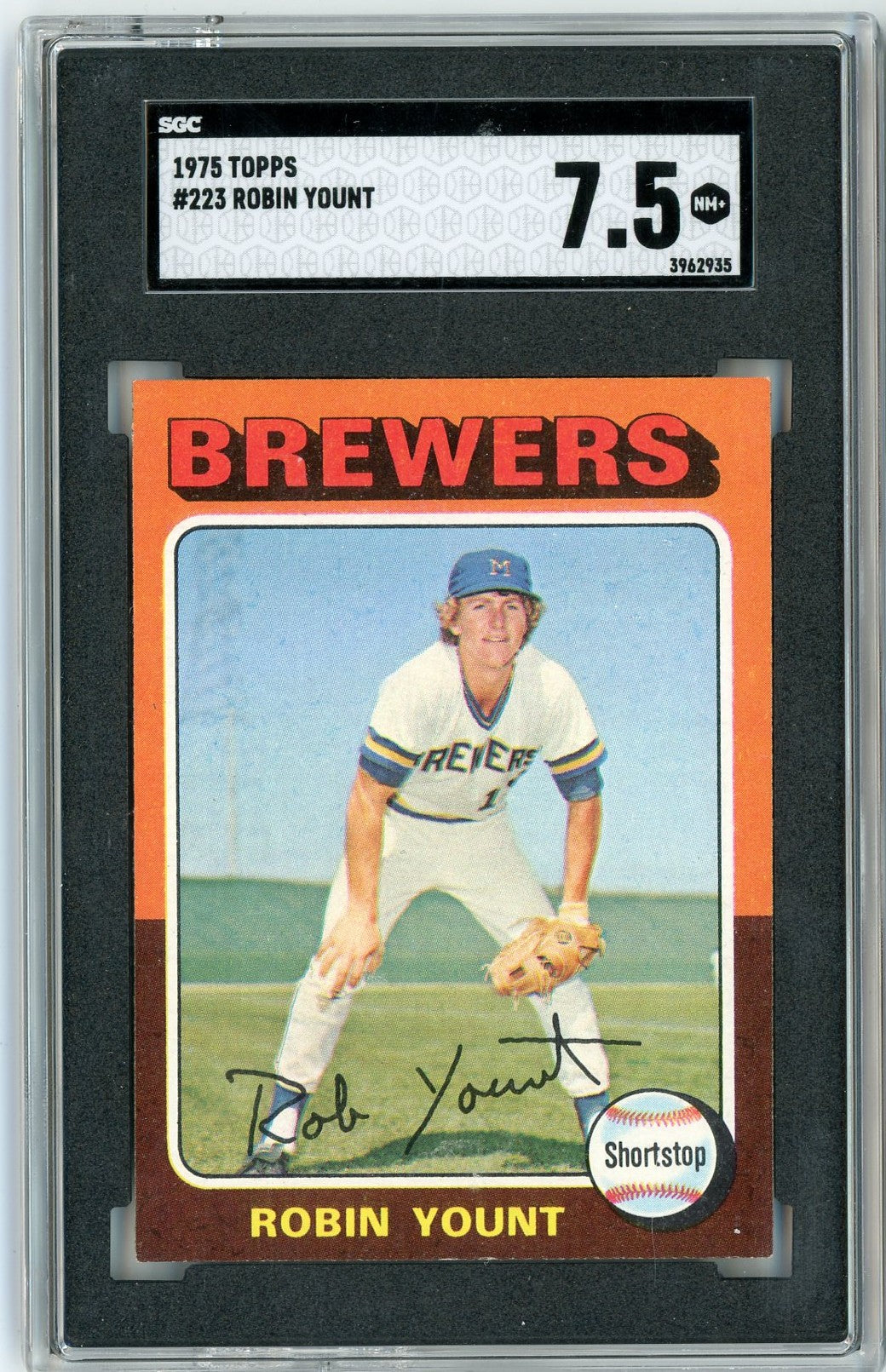 Graded 1975 Topps Robin Yount #ROBIN Rookie RC Baseball Card SGC 7.5 Near Mint+