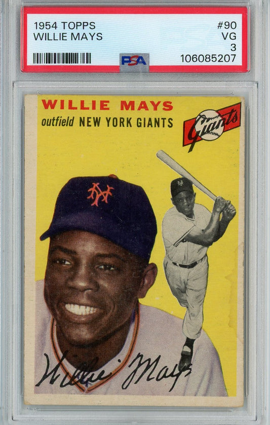 Graded 1954 Topps Willie Mays #90 Baseball Card PSA 3 Very Good