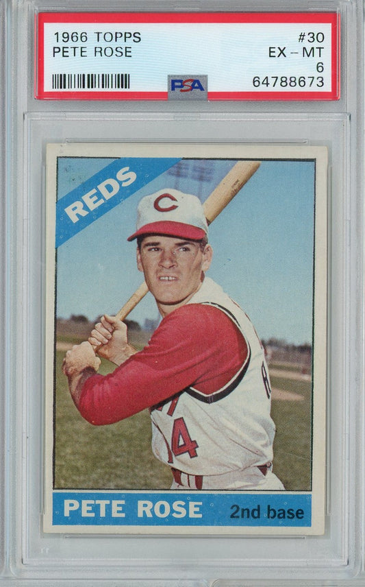 Graded 1966 Topps Pete Rose #REDS Baseball Card PSA 6 Excellent-Mint