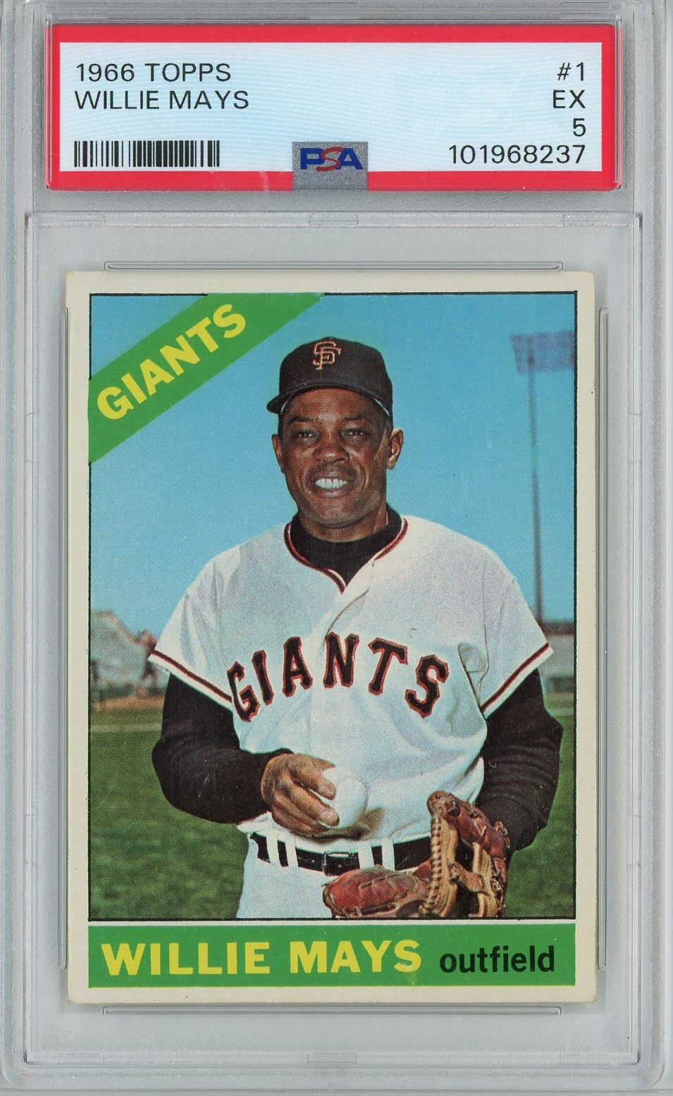 Graded 1966 Topps Willie Mays #1 Baseball Card PSA 5 Excellent