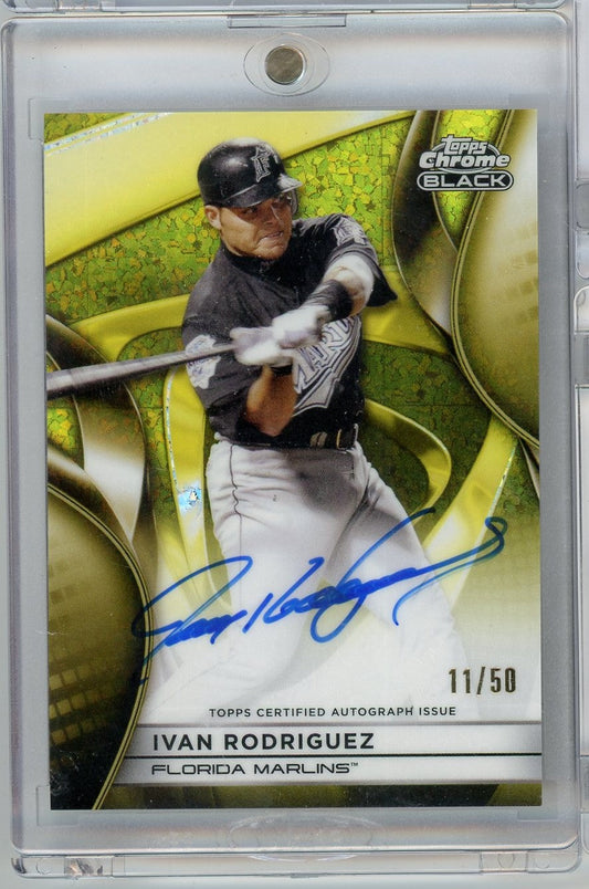 2025 Topps Chrome Black Ivan Pudge Rodriguez #CBA-IR /50 Gold Mini Diamond Auto Baseball Card