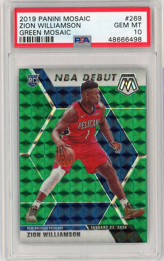 Graded 2019 Panini Mosaic Zion Williamson #269 Green Mosaic Rookie RC Basketball Card PSA 10 Gem Mint