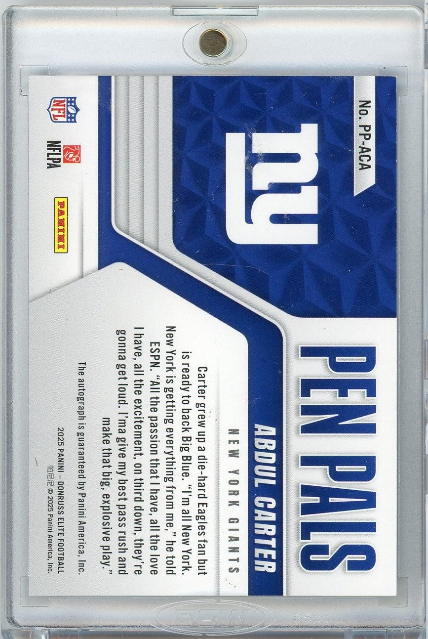 2025 Donruss Elite Pen Pals Abdul Carter #PPACA Auto Rookie RC Football Card