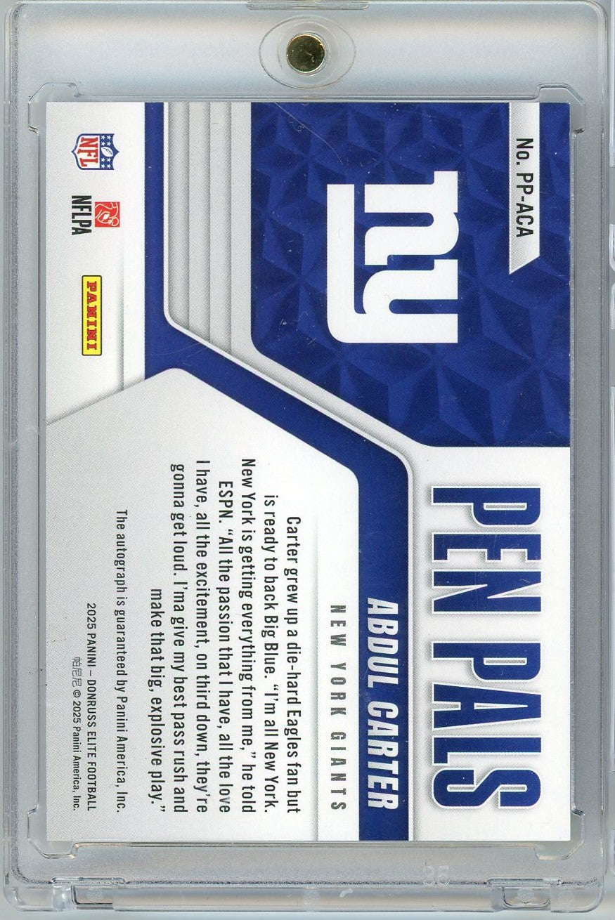 2025 Donruss Elite Pen Pals Purple Abdul Carter #PPACA Auto Rookie RC Football Card