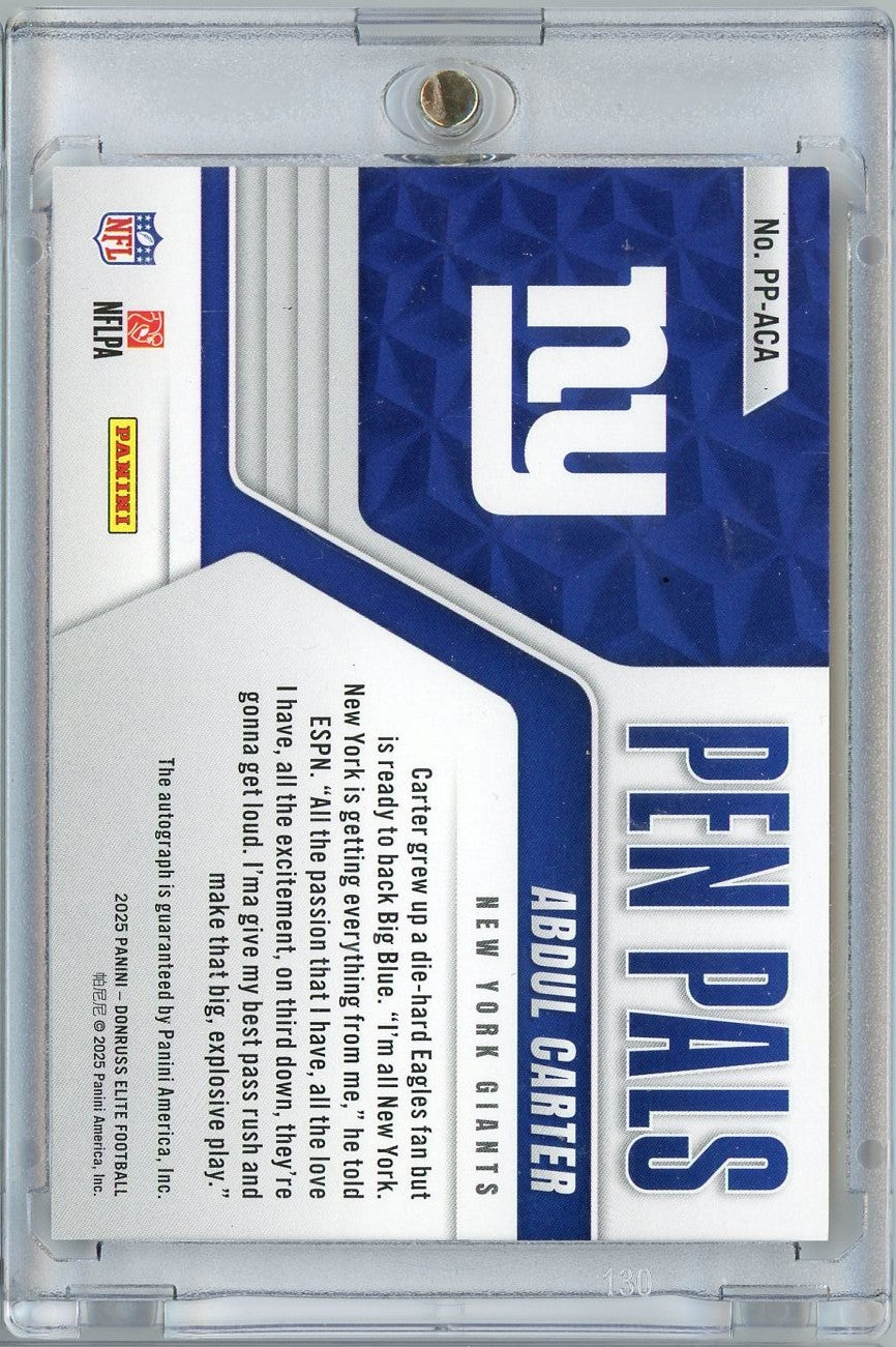 2025 Donruss Elite Pen Pals Black Abdul Carter #PPACA Gold Ink Auto Rookie RC Football Card