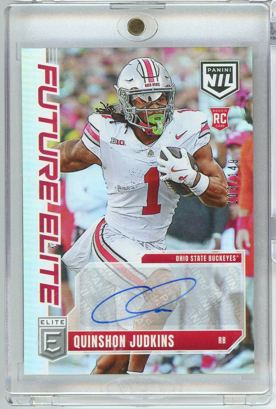 2025 Panini Donruss Elite Quinshon Judkins #FE-QJS Future Elite NIL Rookie Auto /149 Rookie RC Football Card