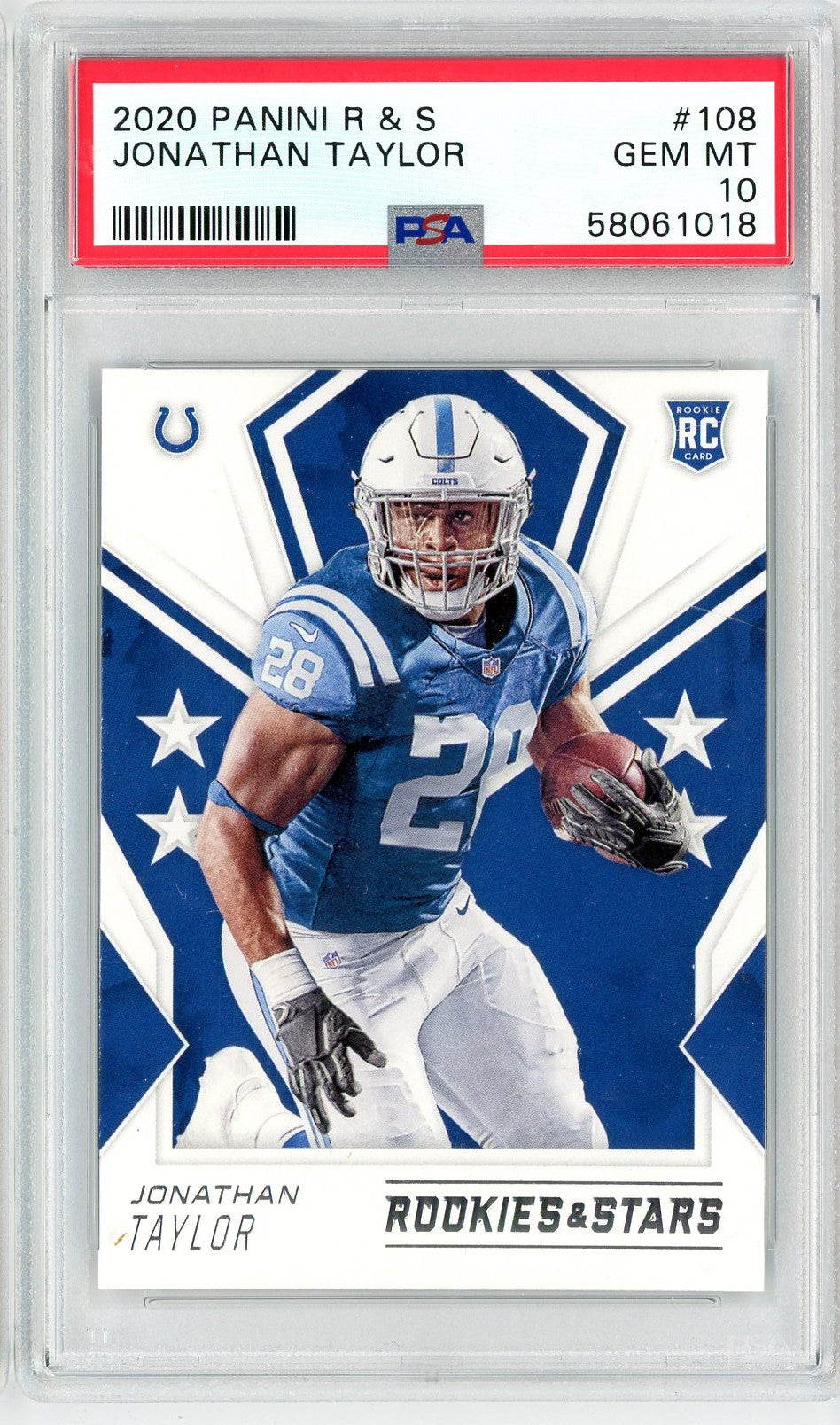 Graded 2020 Panini Rookies & Stars Jonathan Taylor #108 Rookie RC Football Card PSA 10 Gem Mint