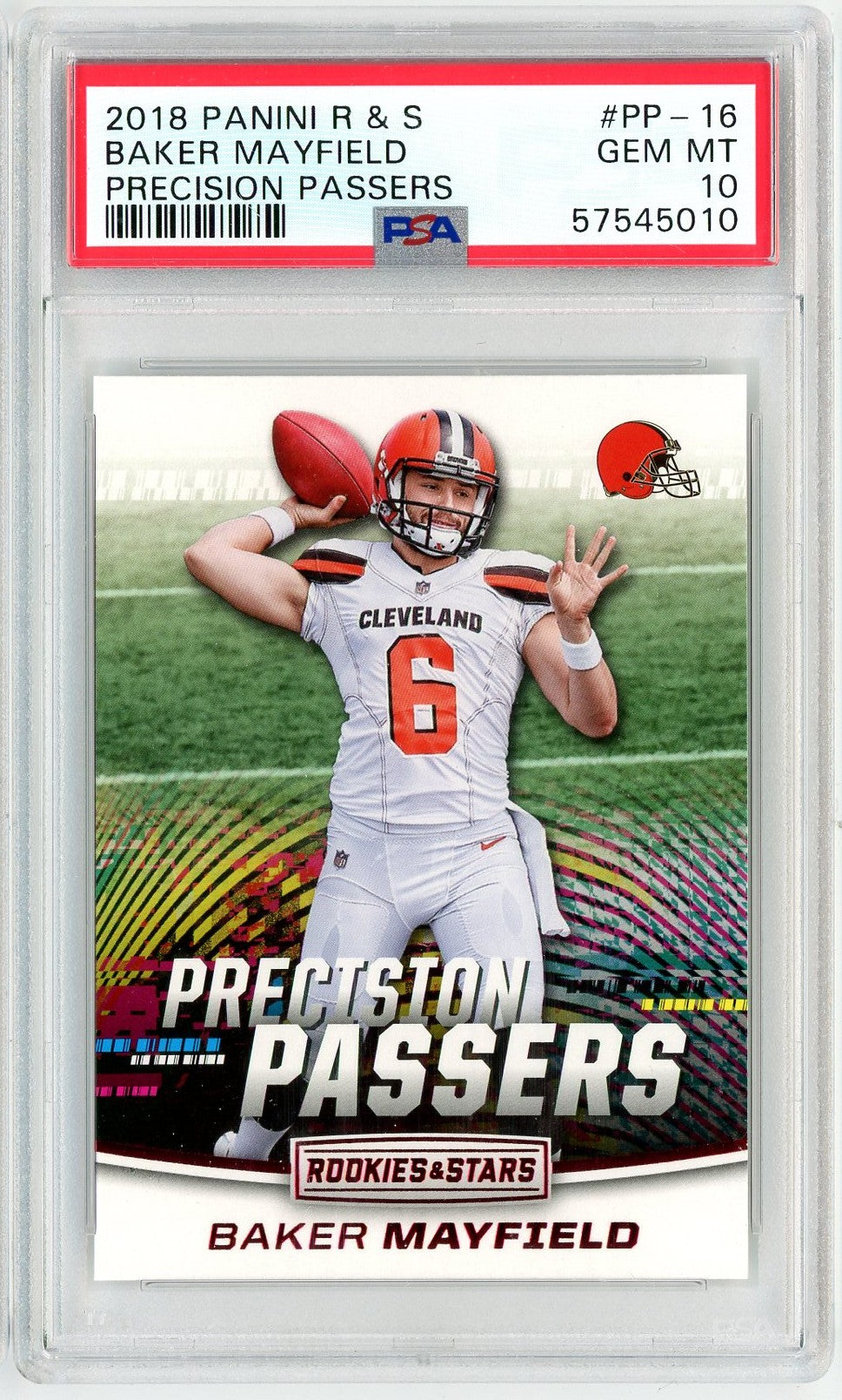 Graded 2018 Panini Rookies & Stars Baker Mayfield #PP16 Precision Passers Rookie RC Football Card PSA 10 Gem Mint