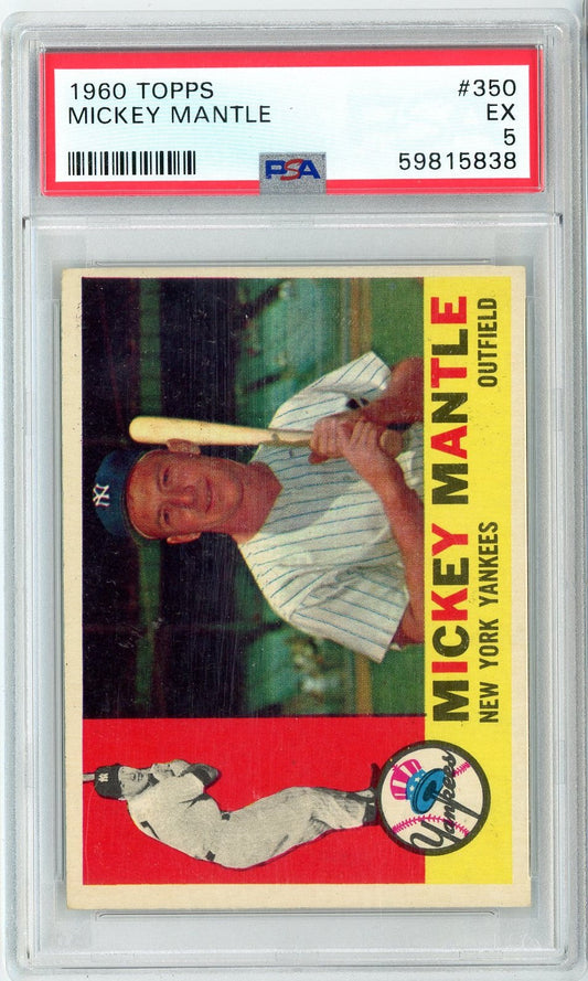 Graded 1960 Topps Mickey Mantle #350 Baseball Card PSA 5 Excellent - Golden Apple Comics