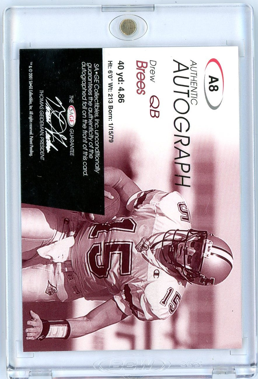 2001 Sage SA-GE Authentic Autographs Drew Brees #A8 /749 Rookie RC Football Card - Golden Apple Comics