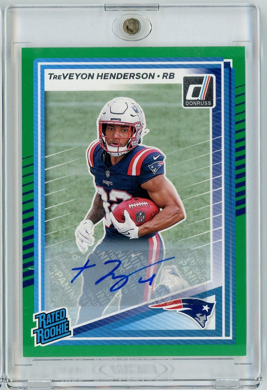 2025 Panini Donruss TreVeyon Henderson #332 Green Auto New England Patriots Rookie RC Football Card - Golden Apple Comics