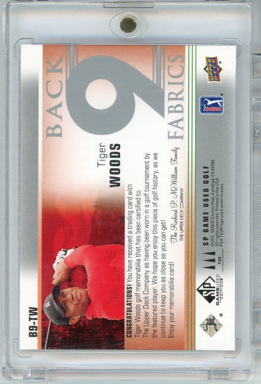 2021 Upper Deck SP Game Used Back 9 Fabrics Tiger Woods #B9TW Event Worn Relic Golf Card - Golden Apple Comics